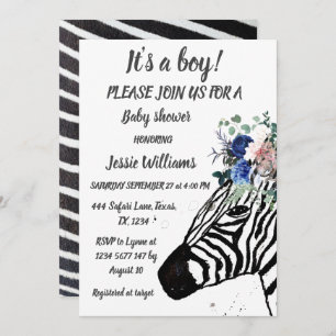 Invitation Cute Zebra Safari Jungle animal motif Baby boy I