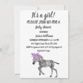Invitation Cute Zebra Safari Jungle animal motif bébé fille (Devant)