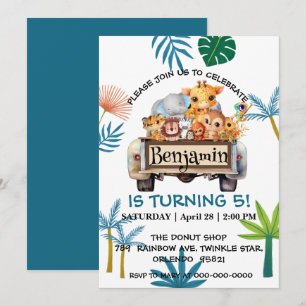 Invitation Cute Zoo jungle farm truck tractor boy Birthday