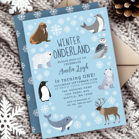 Invitation Cuter Animals Winter Onederland Kids 1st Birthday