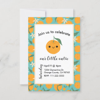 Invitation Cutie Clementine Mandarin Tangerine Orange Blue
