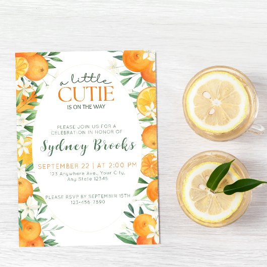Invitation Cutie d'aquarelle Citrus sur le chemin Baby shower