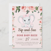 Invitation Cutie Elephant Blush Rose Floral Sip Voir (Devant)