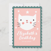 Invitation Cutie Kitty Rose Vert Violet Étoiles Anniversaire (Dos)