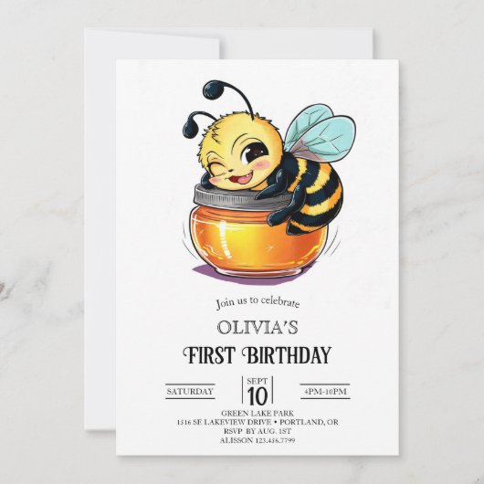 Invitation Cutie Little Digital Bee 1er anniversaire (Devant)