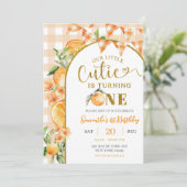 Invitation Cutie Orange Gingham 1st birthday (Debout devant)