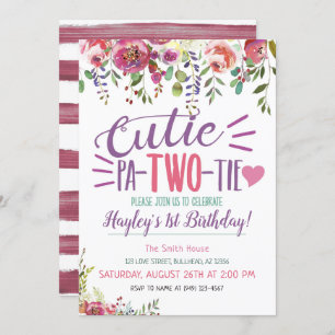 Invitation Cutie Pa-Deux Cravates 2e anniversaire filles invi