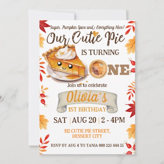 Invitation Cutie Pie Automne 1er Anniversaire Garçon Premier  (Devant)