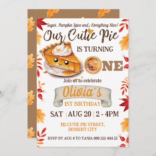 Invitation Cutie Pie Automne 1er Anniversaire Garçon Premier  (Devant / Derrière)