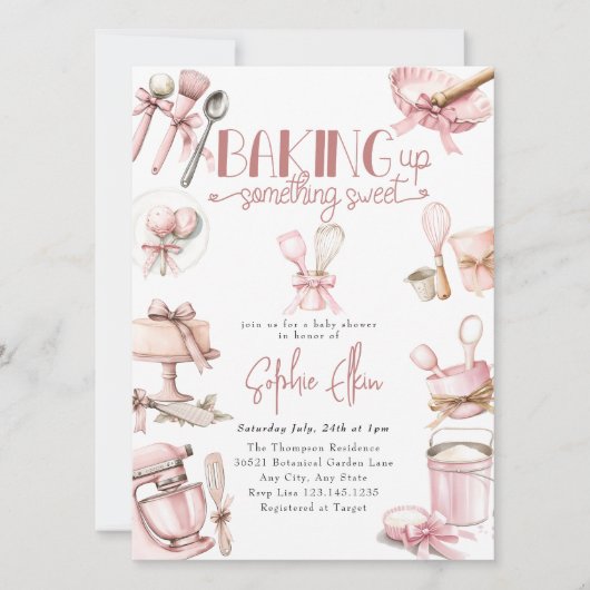Invitation Cutie Pie | Baby shower fille rose aquarelle (Devant)
