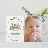 Invitation Cutie Pie Blueberry Blue Bow Photo 1st Birthday (Debout devant)