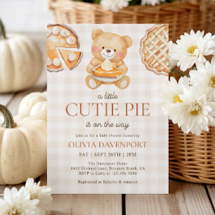 Invitation Cutie Pie En vichy Teddy Bear Baby shower d'automn