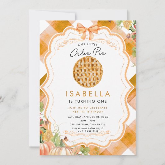 Invitation Cutie Pie Fall First 1st Birthday Thanksgiving (Devant)