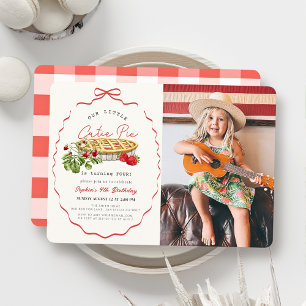 Invitation Cutie Pie Fraises Noeud Rouge Photo Anniversaire