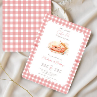 Invitation Cutie Pie Rustique Rose En vichy 1er anniversaire