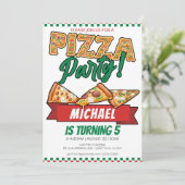 Invitation Cuties Pizza Party Red Green Caro 5e anniversaire (Debout devant)