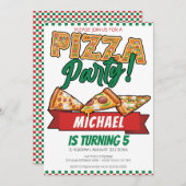 Invitation Cuties Pizza Party Red Green Caro 5e anniversaire (Devant / Derrière)