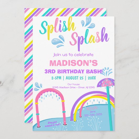 Invitation Cuties Splish Splash Parc aquatique Fille Annivers (Devant / Derrière)
