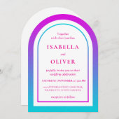 Invitation Cyan and magenta gradient elegant wedding (Devant / Derrière)