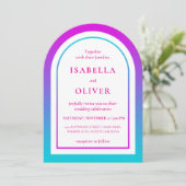 Invitation Cyan and magenta gradient elegant wedding (Debout devant)
