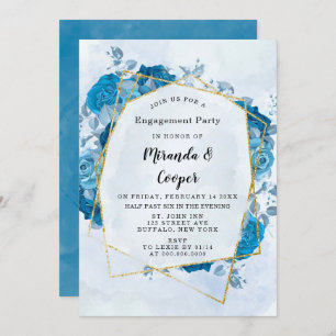 Invitation Cyan Blue Florals Gold