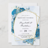 Invitation Cyan Blue Florals Gold Wedding shower géométrique (Devant)