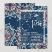 Invitation Cyan Blue Flower Mandala 30e anniversaire (Devant / Derrière)