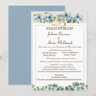 INVITATION CYAN FLORAL BLUE NUESTRA BODA