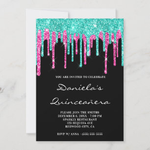 Invitation Cyan Hot Rose Parties scintillant Drives Black Qui
