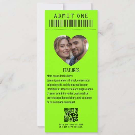 Invitation Cyber Cool Rock ’n’ Roll Wedding Ticket (Dos)