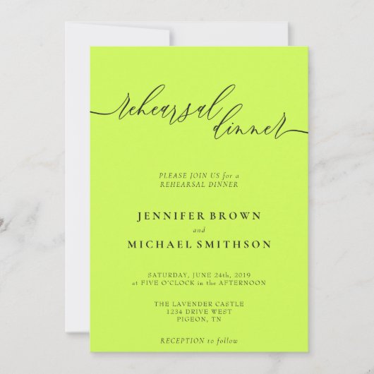 Invitation Cyber Lime Jet Black Celebration Rehearsal Dinner (Devant)