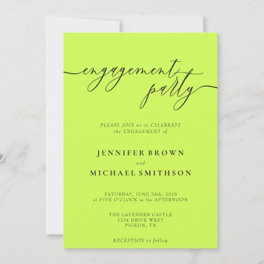 Invitation Cyber Lime Jet Black Elegant Engagement Party (Devant)