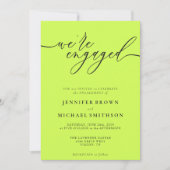 Invitation Cyber Lime & Jet Black Minimal Nous sommes fiancés (Devant)