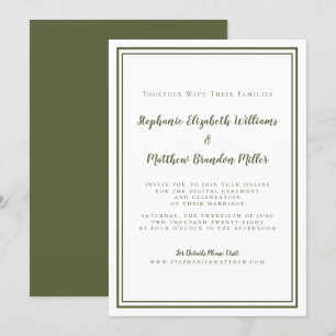 Invitation CyberMariage virtuel en ligne Olive Green Simple