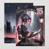 Invitation Cyberpunk Quinceanera Rose Gold/Grey ID1027 (Devant / Derrière)