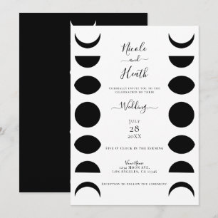 Invitation Cycles de phases lunaires Mariage noir et blanc