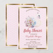 Invitation Cygne bébé, Pois, Baby shower floral (Devant / Derrière)