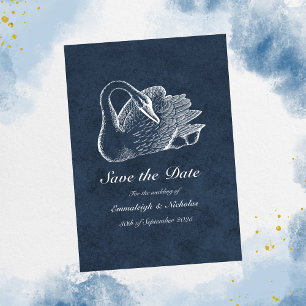 Invitation Cygne Blanc Bleu Marine Save The Date