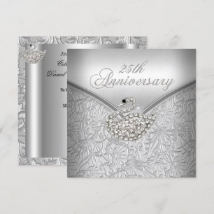 Invitation Cygne blanc élégant damassé argent 25e anniversair