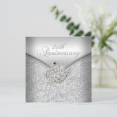 Invitation Cygne blanc élégant damassé argent 25e anniversair (Debout devant)