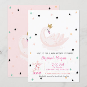 Invitation Cygne Chic, Étoiles, Princesse Baby Shower