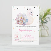 Invitation Cygne, Fleur, Étoiles, Baby shower Princesse (Debout devant)