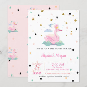 Invitation Cygne mignon, Tiara, Étoiles, Fête de bébé Princes