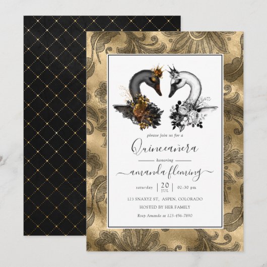 Invitation Cygne Quinceañera (Devant / Derrière)