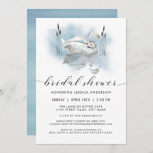 Invitation Cygne sur la Fête des mariées d'aquarelle du lac