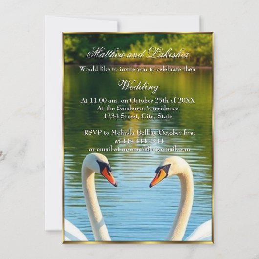 Invitation Cygnes blancs Beau Mariage moderne (Dos)