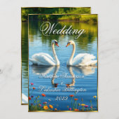 Invitation Cygnes blancs Beau Mariage moderne (Devant / Derrière)