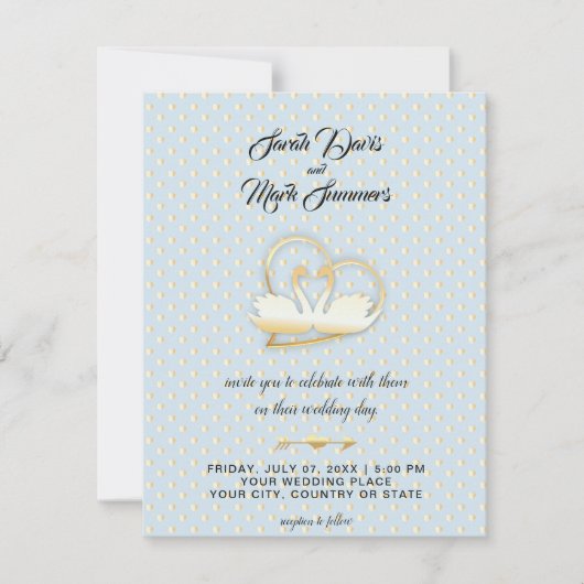 Invitation Cygnes de coeur doré, Mariage d'amour doux (Devant)