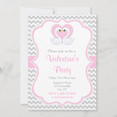 Invitation Cygnes de la Saint-Valentin rose et gris (Devant)