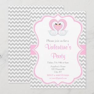 Invitation Cygnes de la Saint-Valentin rose et gris